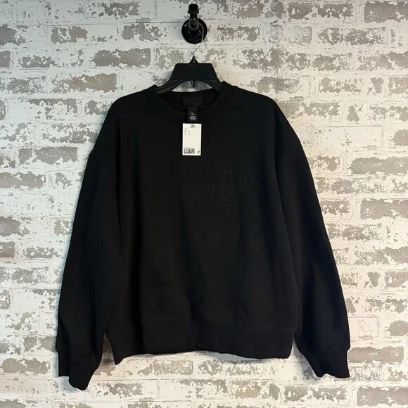 NWT! H&M Crewneck Printed Sweater Sweatshirt - Black Size Large - Picture 1 of 5